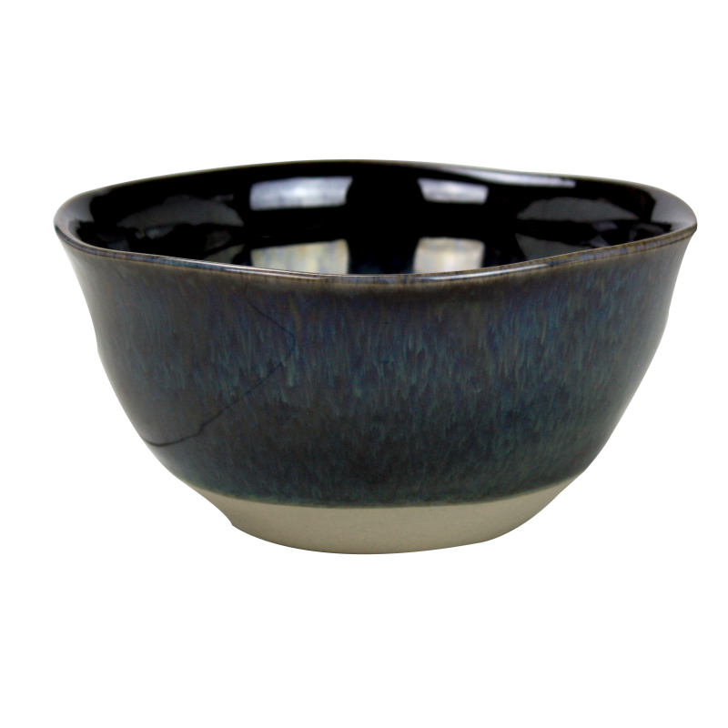 Bol haut Oxyd' en ceramique email reactif - diam 15,3cm H. 7,3cm - 2 coloris panaches bleu et gres - A creation