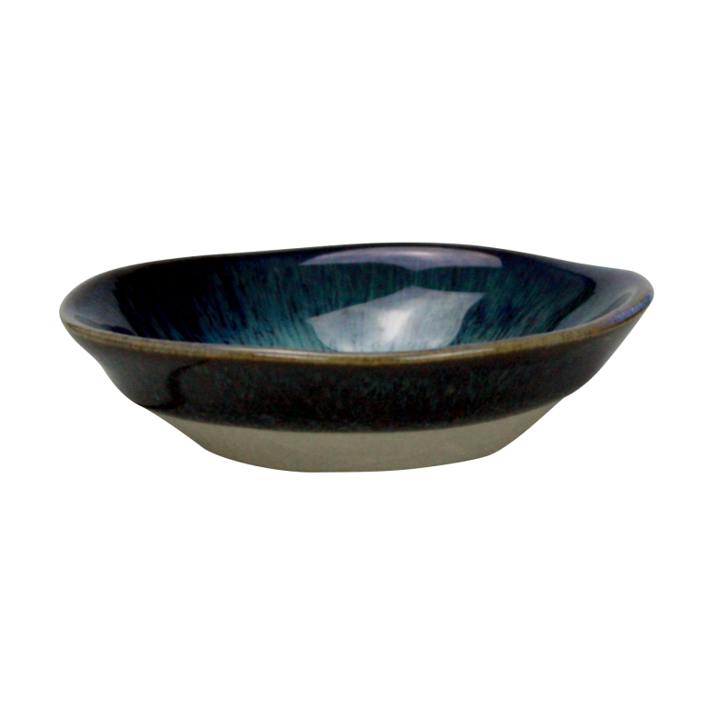 Coupelle PM Oxyd' en ceramique email reactif diam. 8,5cm H. 2,2cm - 2 coloris panaches bleu et gres - A creation