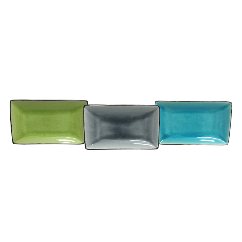 Plateau rectangulaire collection Myoko - 22.7*13.5*3CM - 3 coloris panaches: Gris, Vert, Bleu - Ard'time