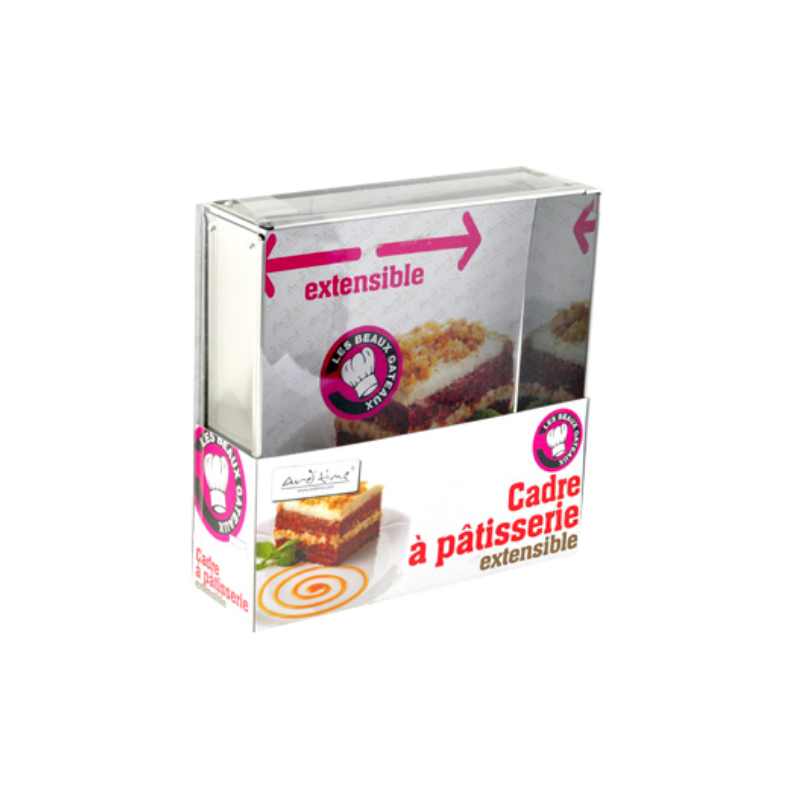 Lot de 2 cadres extensibles - 15,5 mini et 27,8 maxi + 10,5 mini et 17,8 maxi - boite PVC "Mes beaux gateaux" - Ard'time