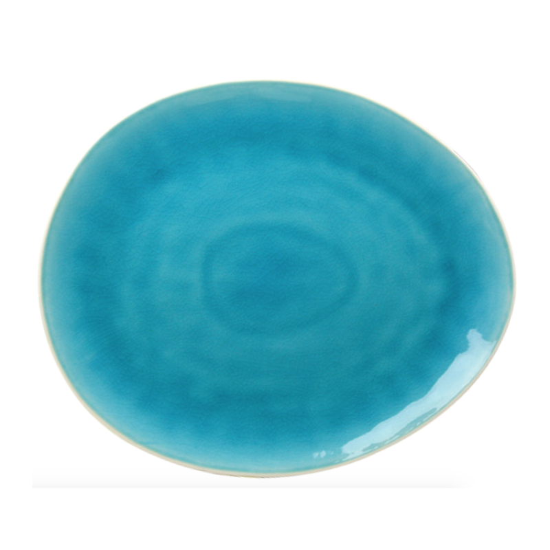 plat oval GM  - interieur craquele collection Nuük - diam. 28,4*23,7*2,8 CM - turquoise et blanc -  Ard'time