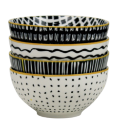 Bol 650ML - 15 x 6,9 CM - Collection "Kuroko" - Designs panaches blanc et noir - Val&time