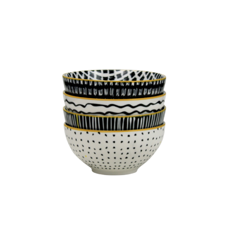 Bol 650ML - 15 x 6,9 CM - Collection "Kuroko" - Designs panaches blanc et noir - Val&time