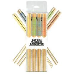 Lot de 8 paires de baguettes en bambou - 4 coloris panaches - Komae Couleur - Boite PVC Ard'time