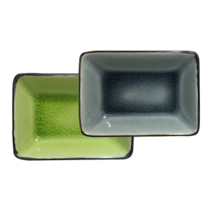 Mini coupelle rectangulaire en verre craquele "Myoko" - 9.5*6.7*2.6cm - 3 coloris panaches: Gris, Vert, Bleu - Ard'time