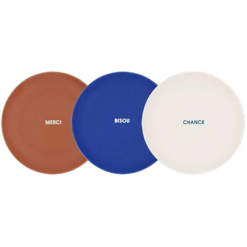 Petite assiette "Jour de chance" en porcelaine mate avec marquage embosse - Diam 21 cm - 3 designs panaches - Ardtime