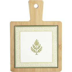 Petite planche en bambou avec un carrelage en ceramique "Soliman" - Dim 12 x 17 x 1,2 cm - 1 Design - Ardtime