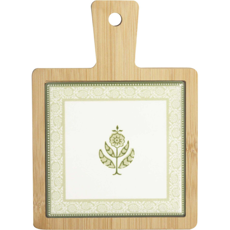 Petite planche en bambou avec un carrelage en ceramique "Soliman" - Dim 12 x 17 x 1,2 cm - 1 Design - Ardtime