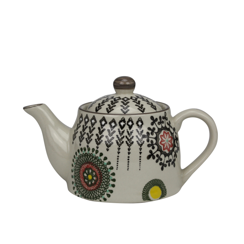 Theiere PM en ceramique "Olina" 450mL- 8 designs ethniques panaches - 17*11*10cm - Ard'time