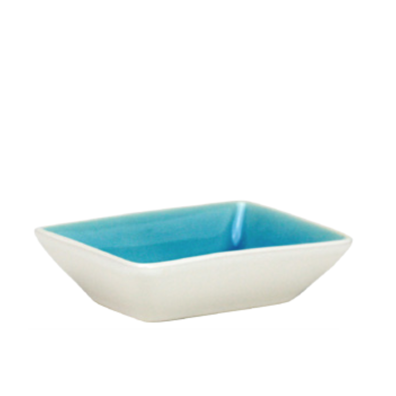 Mini coupelle rectangulaire en ceramique - interieur craquele collection Nuük - 9.3*6.3*2.6cm - turquoise et blanc - Ard'time