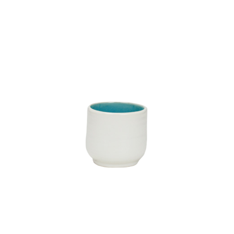 Tasse a the 170 ML en ceramique - interieur craquele collection Nuük - diam. 7,*7cm - turquoise et blanc - Ard'time