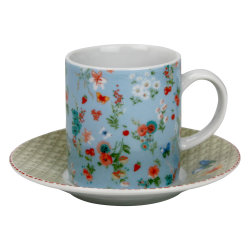 Tasse a cafe avec sous tasse "Ozio" 100  ml - Tasse : 7,7x5,5x6cm - Soucoupe : 11x1,7cm - 6 designs panaches Fleurs- Ard'time