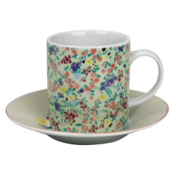 Tasse a cafe avec sous tasse "Ozio" 100  ml - Tasse : 7,7x5,5x6cm - Soucoupe : 11x1,7cm - 6 designs panaches Fleurs- Ard'time