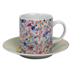 Tasse a cafe avec sous tasse "Ozio" 100  ml - Tasse : 7,7x5,5x6cm - Soucoupe : 11x1,7cm - 6 designs panaches Fleurs- Ard'time