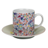 Tasse a cafe avec sous tasse "Ozio" 100  ml - Tasse : 7,7x5,5x6cm - Soucoupe : 11x1,7cm - 6 designs panaches Fleurs- Ard'time