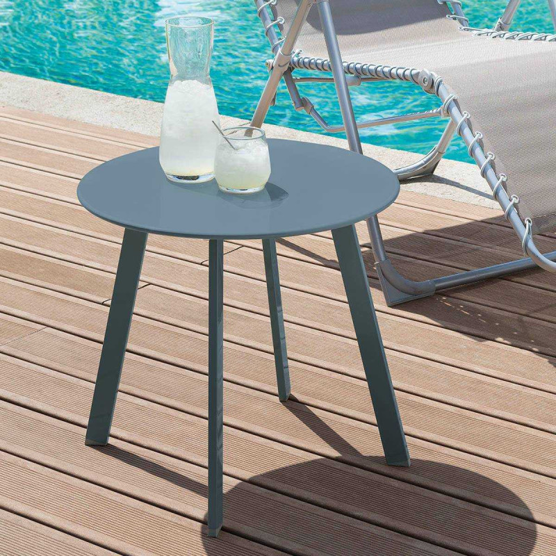 Table d'appoint ronde d.50cm bleu canard en acier