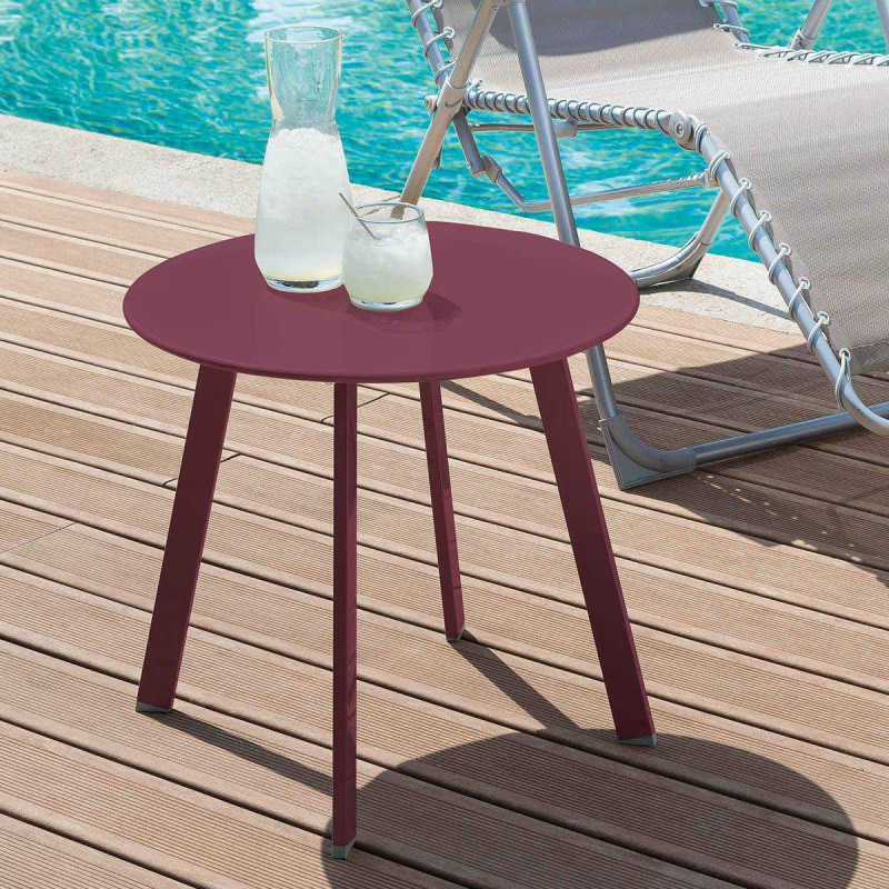 Table d'appoint ronde d.50cm bordeaux en acier