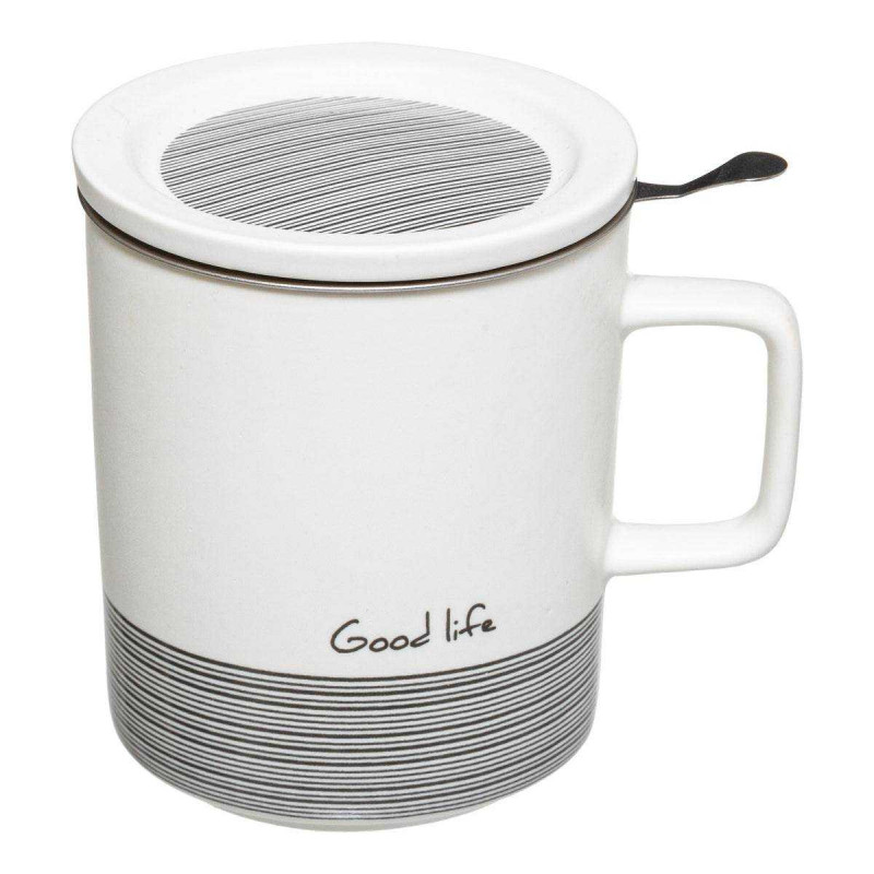 Tisaniere noire et blanche "Good Life" 35cl - 3 designs panaches